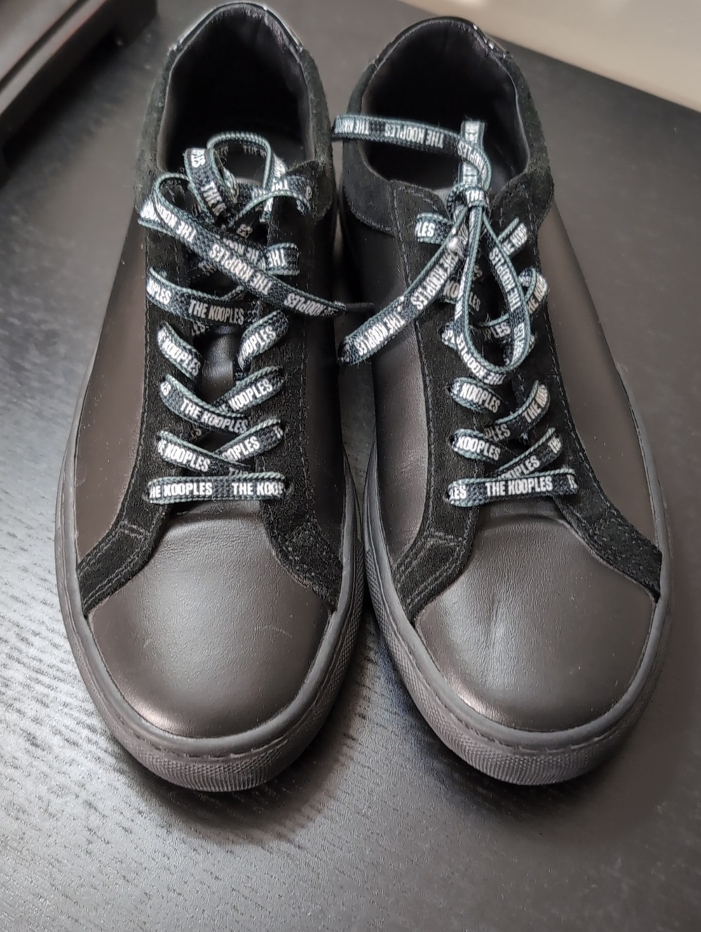 The Kooples Black Leather Mesh Logo-Lace Low Top Sneakers EU 38 US 8